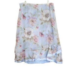 Blue Floral Ruffle Hem Midi Skirt Sz 16 Fairy Romantic Pastel Watercolor Layered